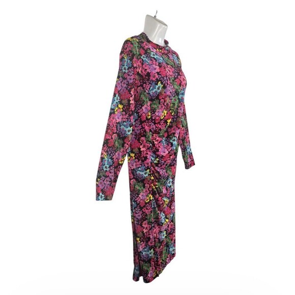Future Collective Kahlana Floral Long Sleeve Mock Bodycon Dress 1X Ruched Midi - Picture 5 of 11